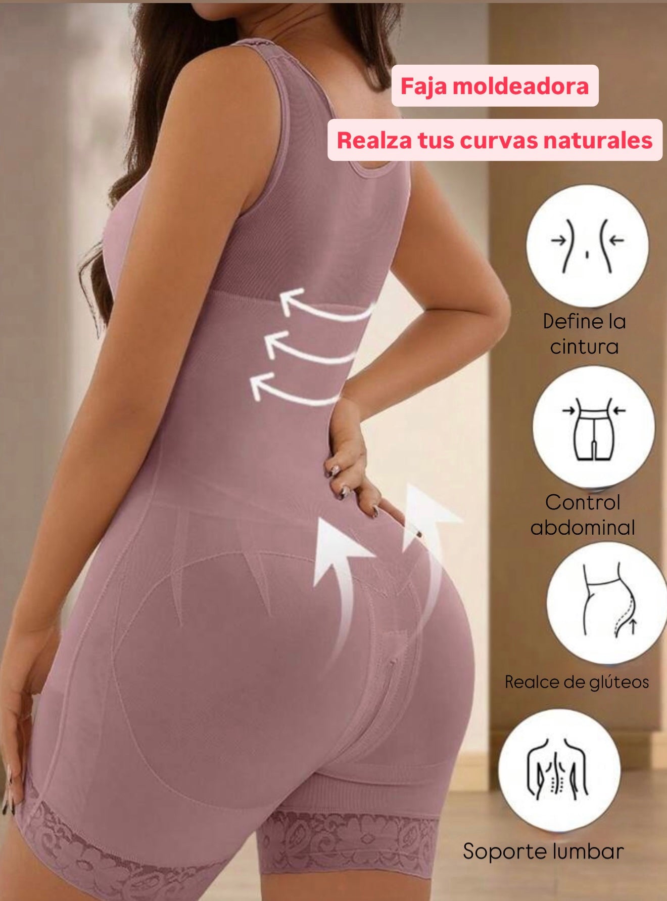 Faja Colombiana Vino – Moldeadora de Cintura y Levanta Glúteos con Encaje.